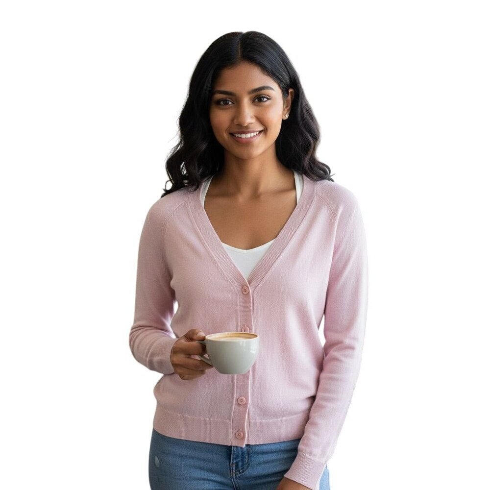 J. Jill NWOT Organically Grown Baby Pink V Neck Cardigan Sweater Size Sp